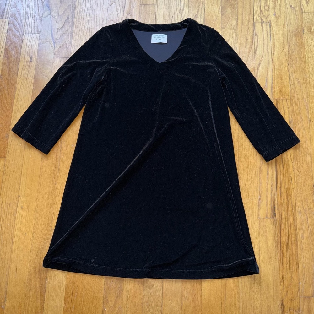 Southcott Dress M Holiday Velvet Black Whimsigoth 3/4 Sleeve‎ A Line Shift USA